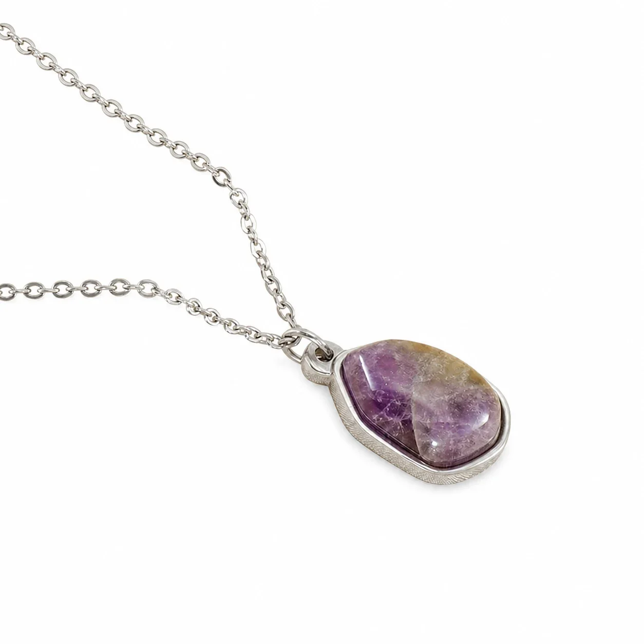 Organic Stainless Steel Oval Bezel Stone Pendant Necklace