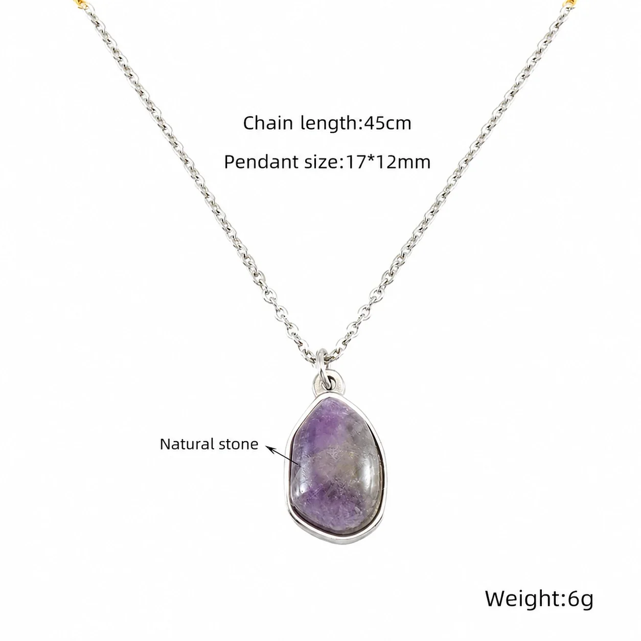Organic Stainless Steel Oval Bezel Stone Pendant Necklace - Gold Green Stone