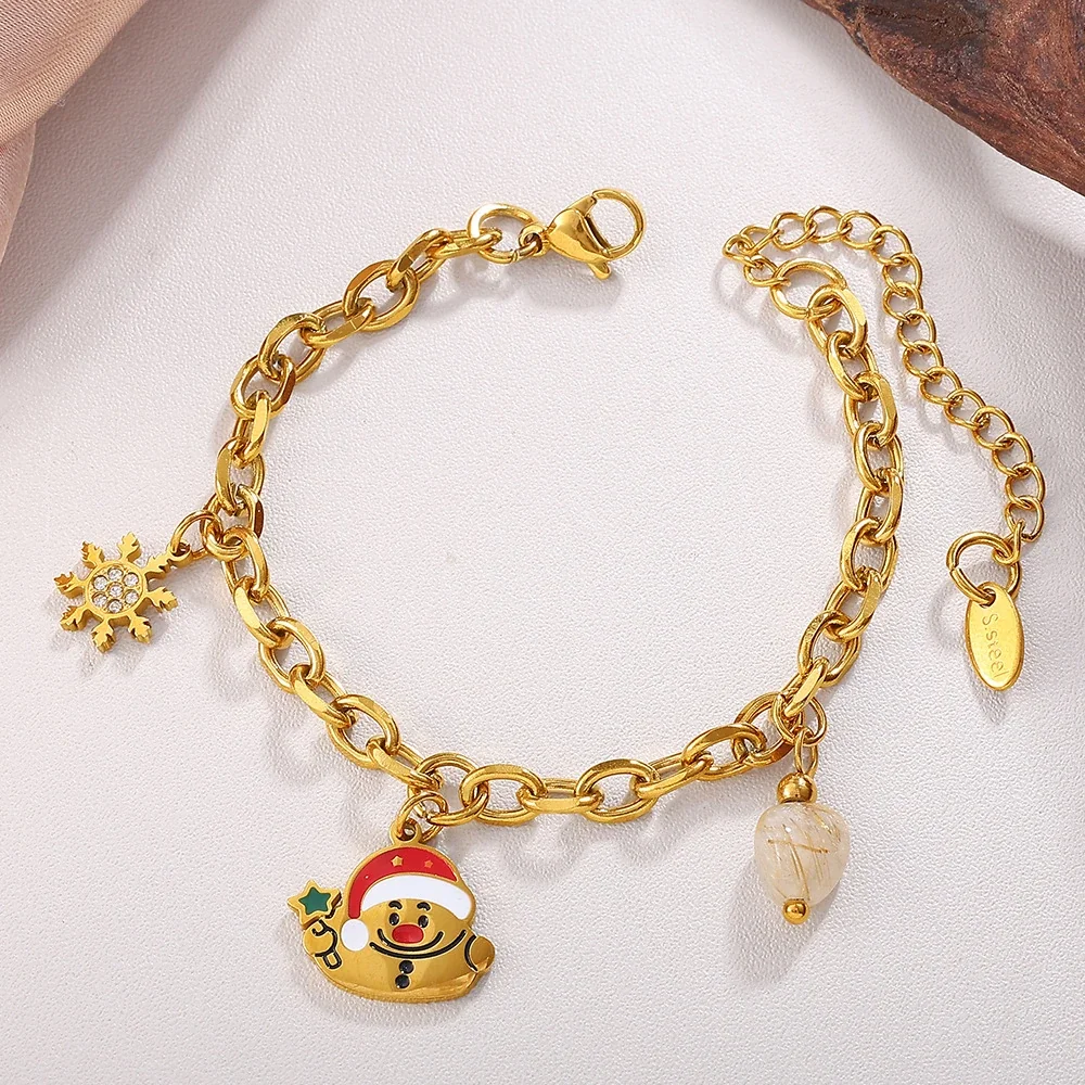 Christmas Charm Link Bracelet, 18K Gold-Plated Stainless Steel