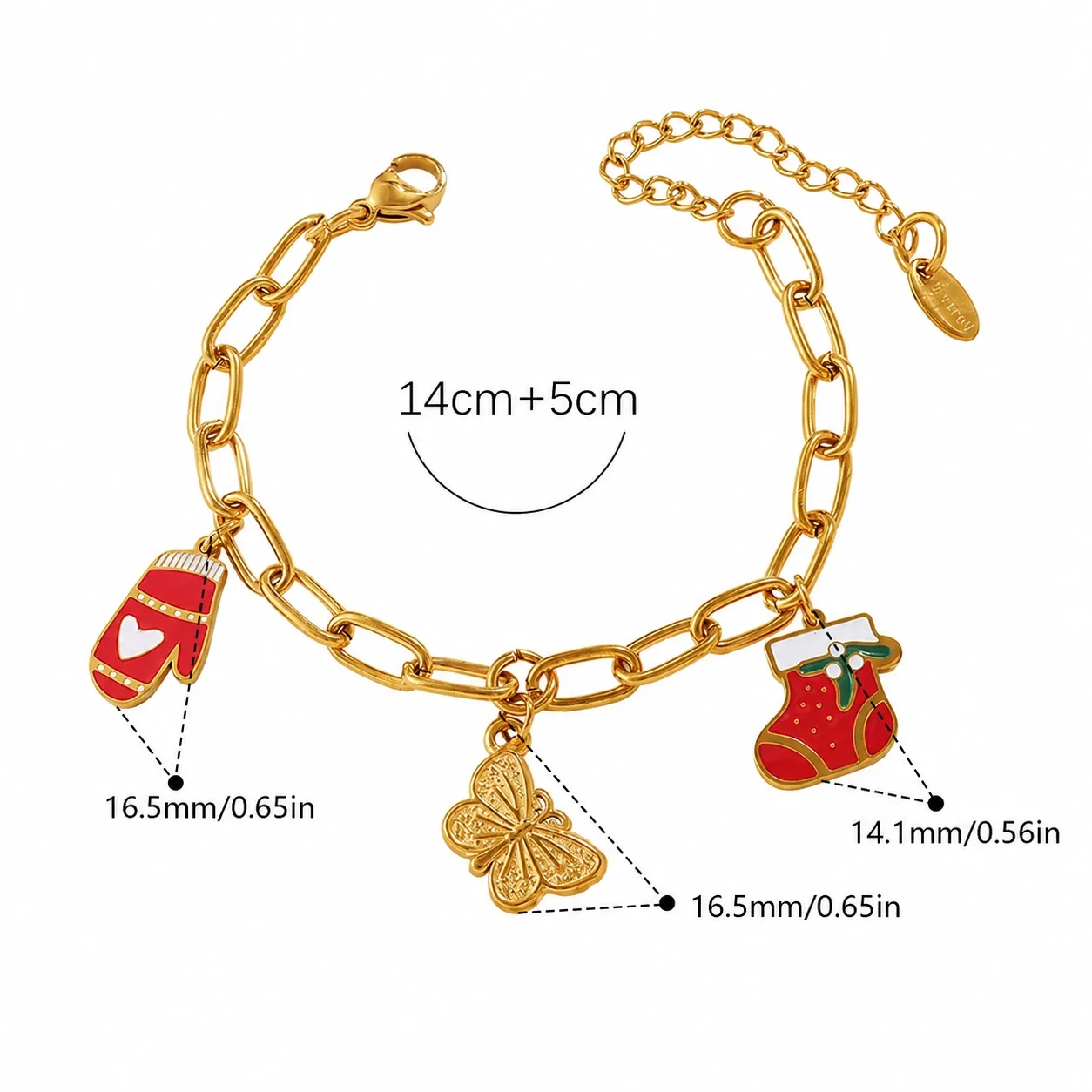 Christmas Charm Link Bracelet, 18K Gold-Plated Stainless Steel - Gold