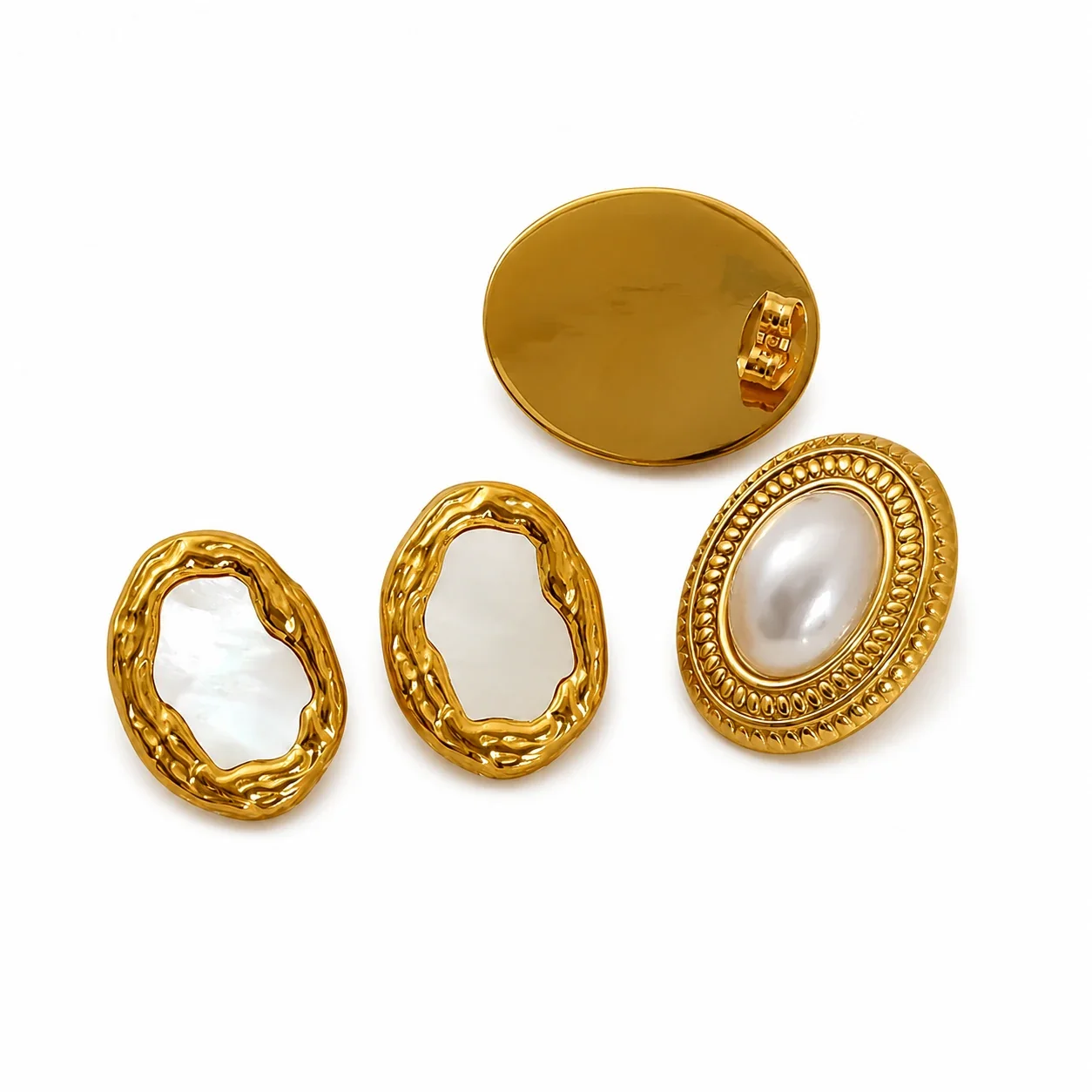 Vintage Gold Oval Faux Pearl Stud Earrings