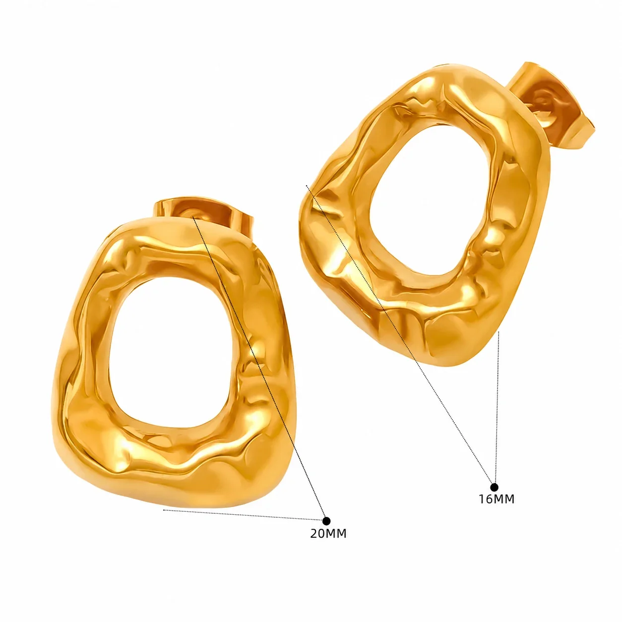 Hammered Gold-Plated Stainless Steel Open Hoop Earrings - Gold SE484G