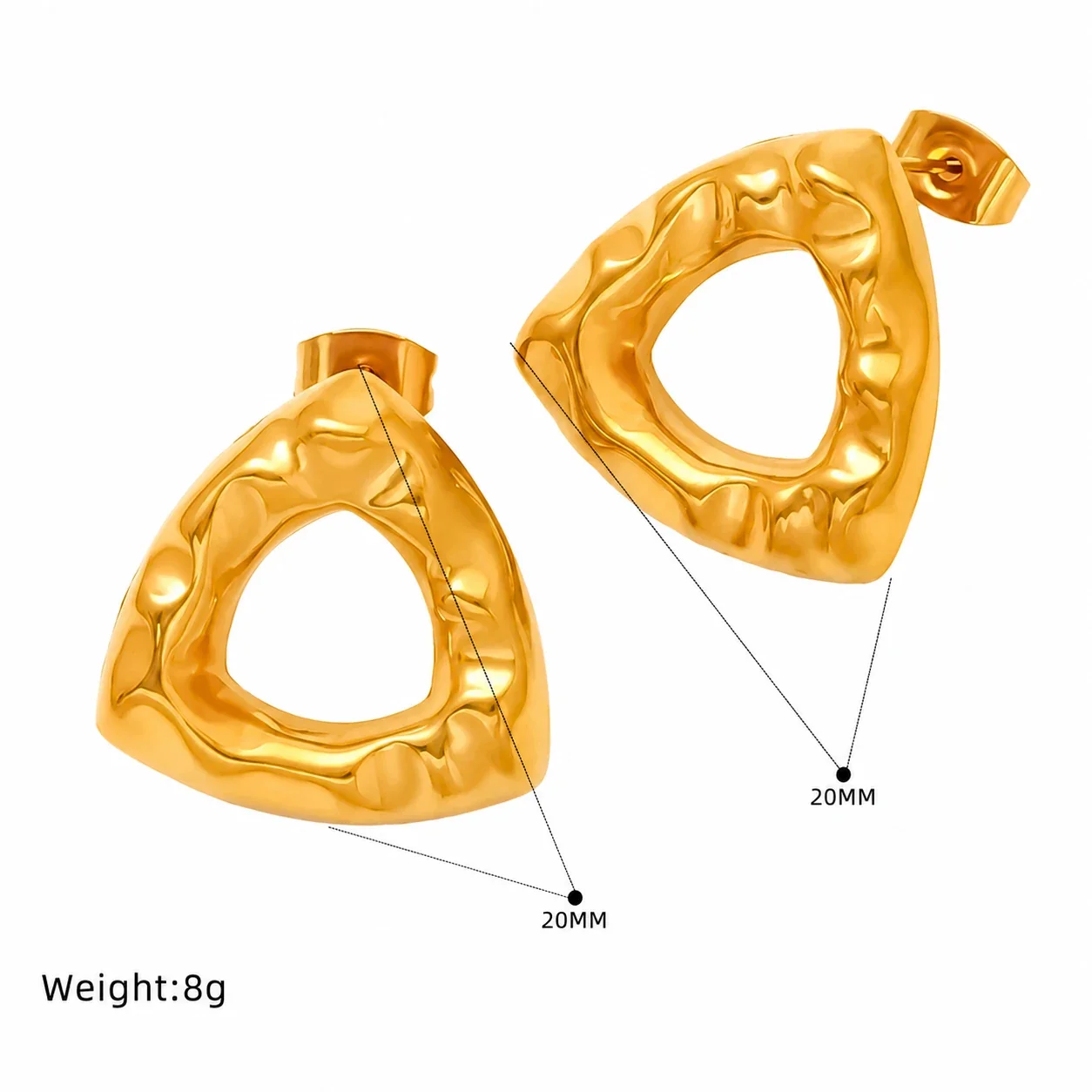 Hammered Gold-Plated Stainless Steel Open Hoop Earrings - Gold SE488G