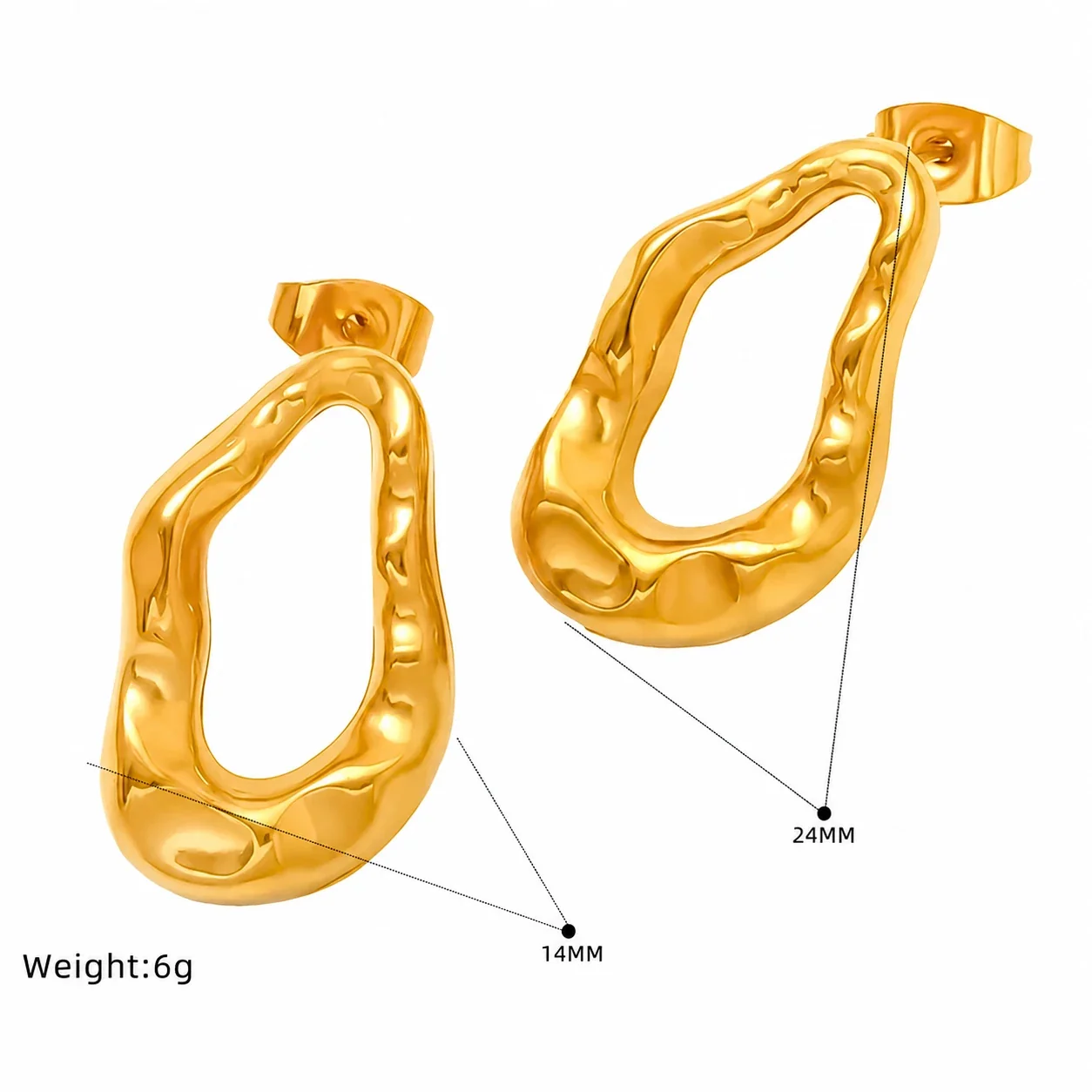 Hammered Gold-Plated Stainless Steel Open Hoop Earrings - Gold SE494G