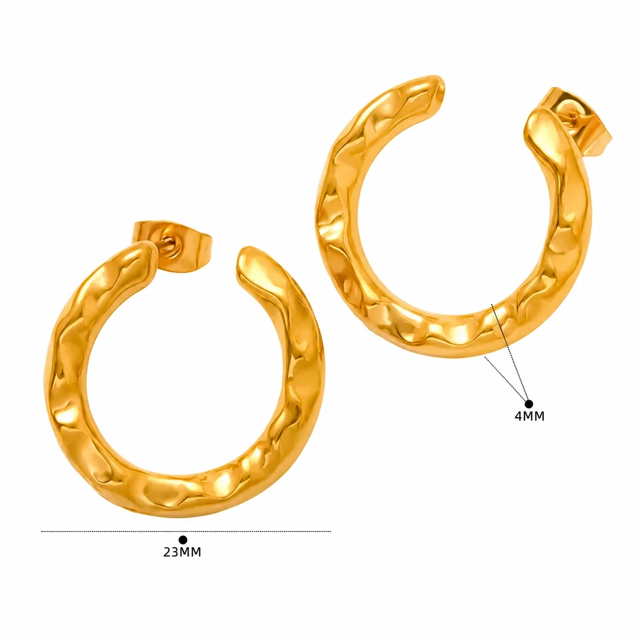 Hammered Gold-Plated Stainless Steel Open Hoop Earrings - Gold SE495G