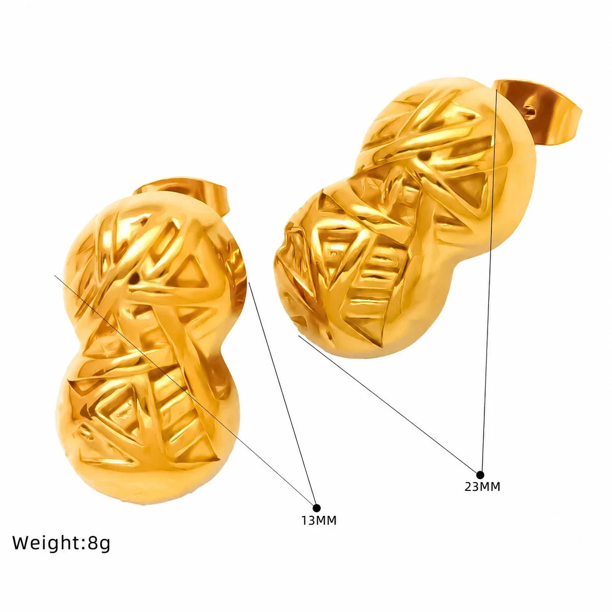 Hammered Gold-Plated Stainless Steel Open Hoop Earrings - Gold SE474G