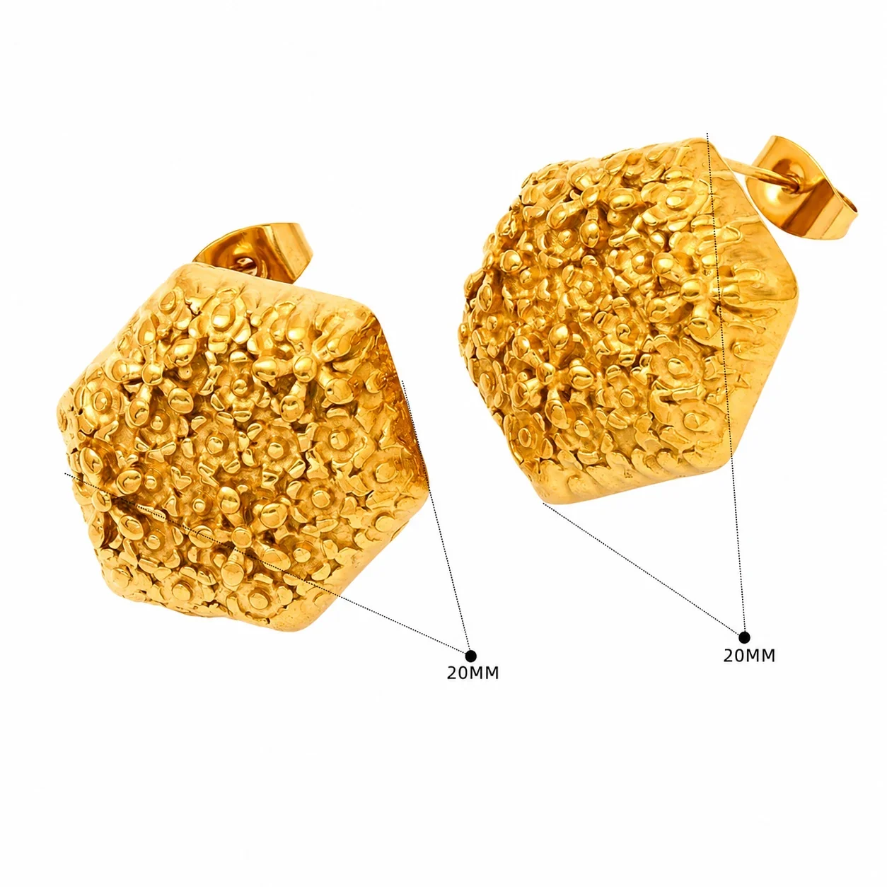 Hammered Gold-Plated Stainless Steel Open Hoop Earrings - Gold SE478G