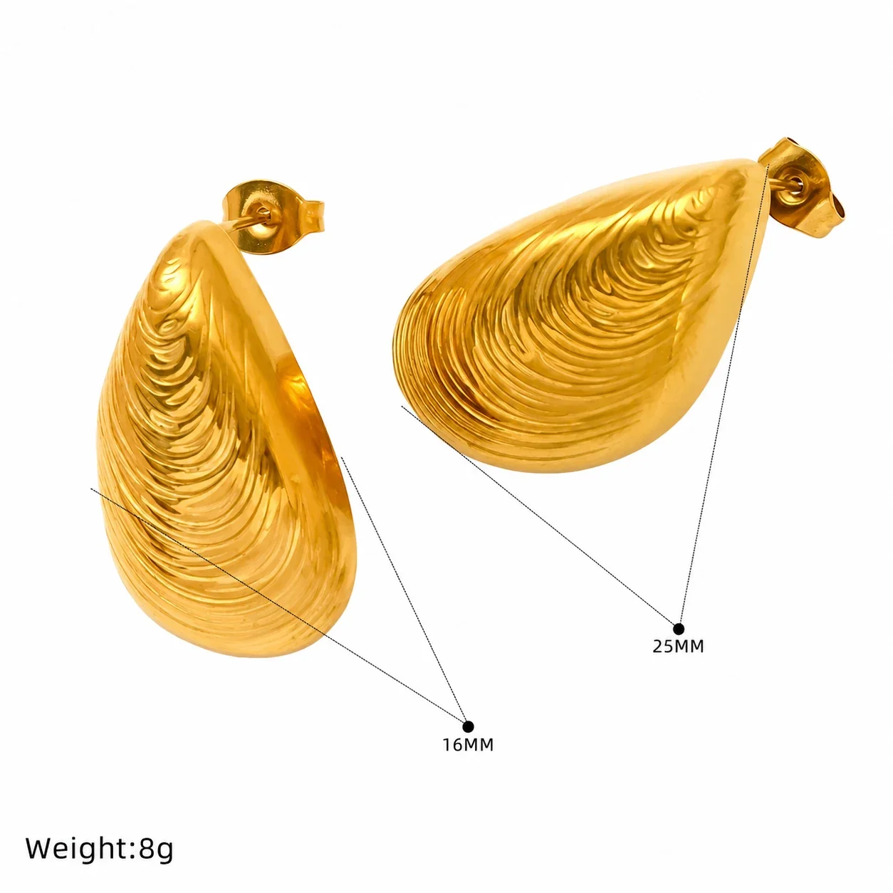 Hammered Gold-Plated Stainless Steel Open Hoop Earrings - Gold SE487G