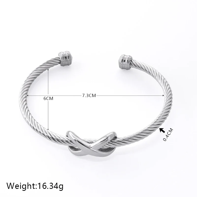 Cuff Bracelet with Twisted Cable and Knot, Stainless Steel