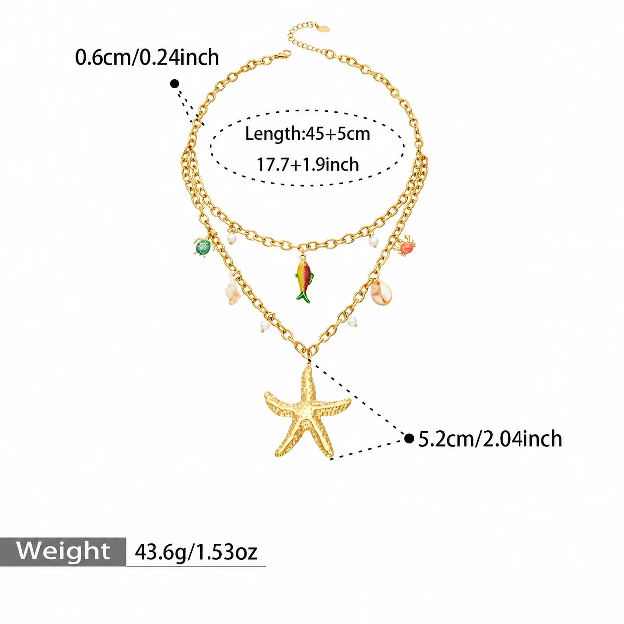Layered Starfish Ocean Charm Gold-Plated Stainless Steel Necklace - Gold