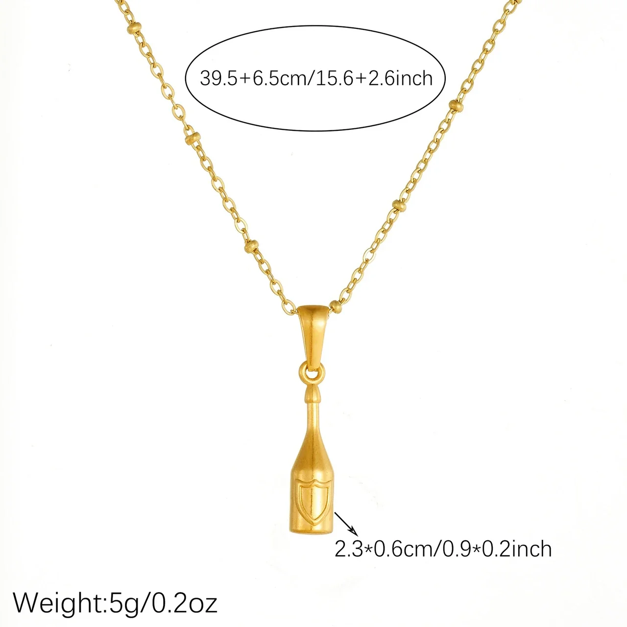 Photo produit : Collier pendentif bouteille avec chaîne perlée, acier plaqué or