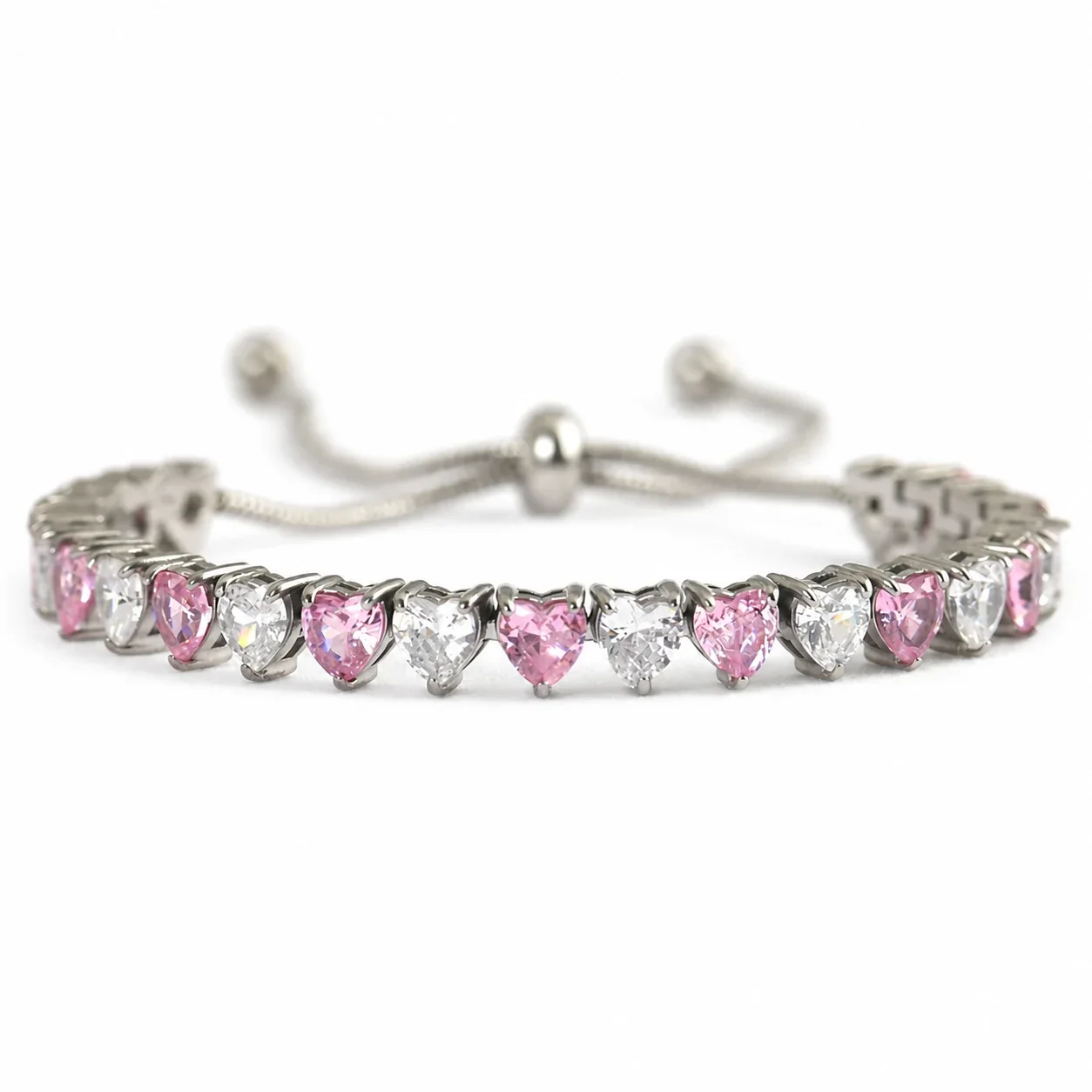 Polished 316 Stainless Steel Heart CZ Tennis Bracelet