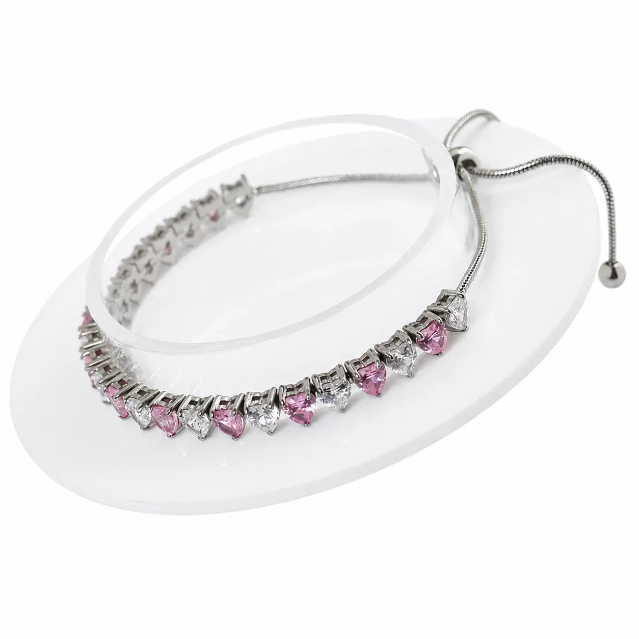 Polished 316 Stainless Steel Heart CZ Tennis Bracelet