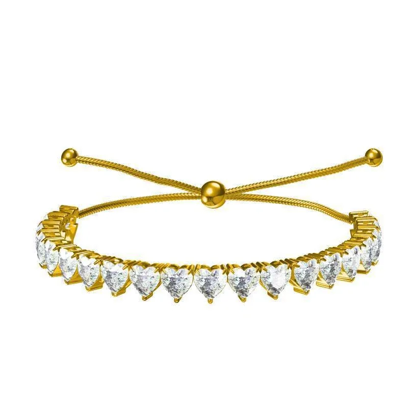 Polished 316 Stainless Steel Heart CZ Tennis Bracelet