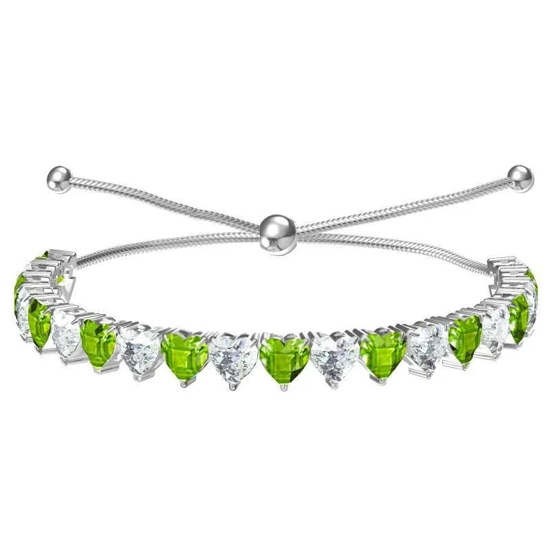 Polished 316 Stainless Steel Heart CZ Tennis Bracelet - Silver Apple Green CZ