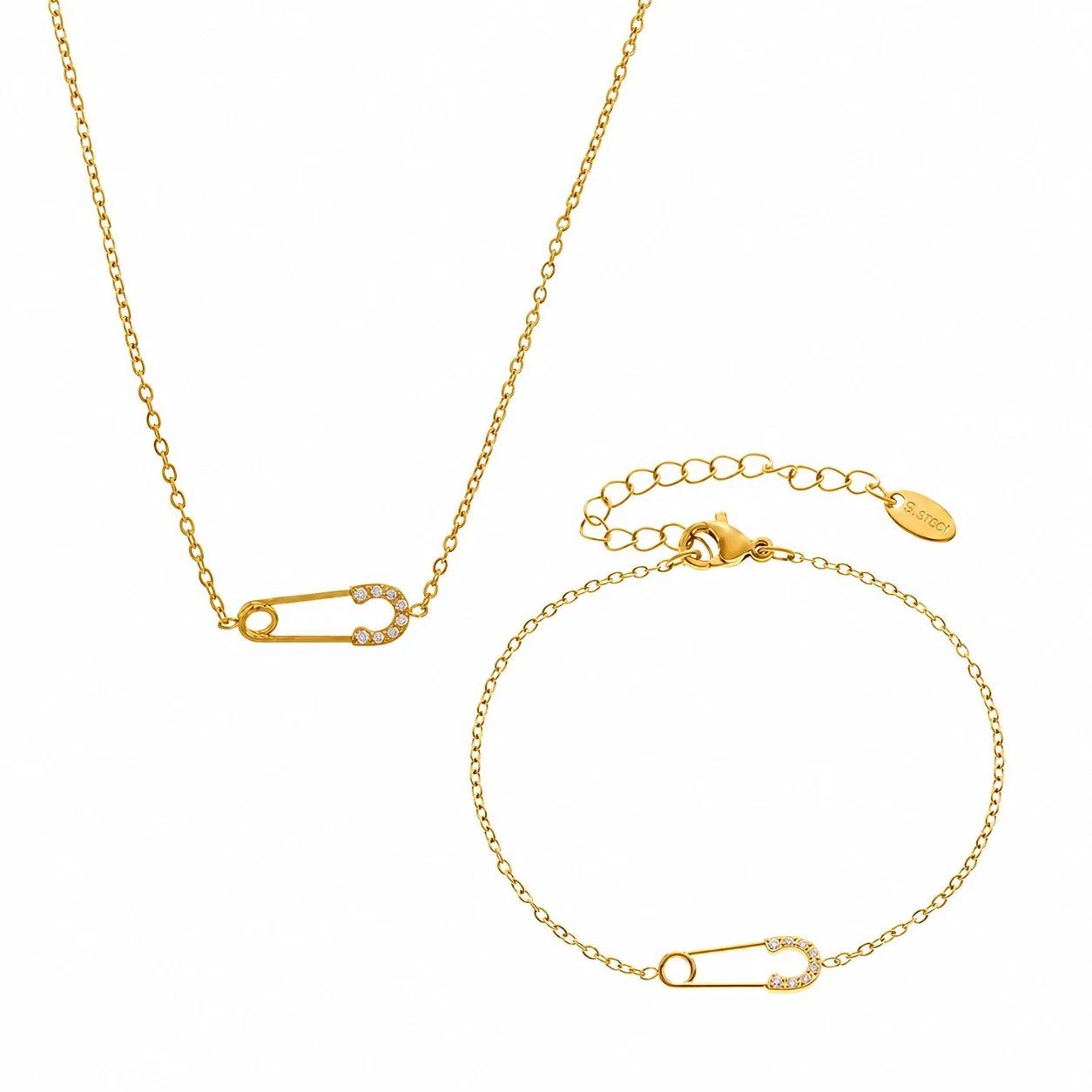 Delicate Gold-Plated Pin Motif CZ Layered Necklace