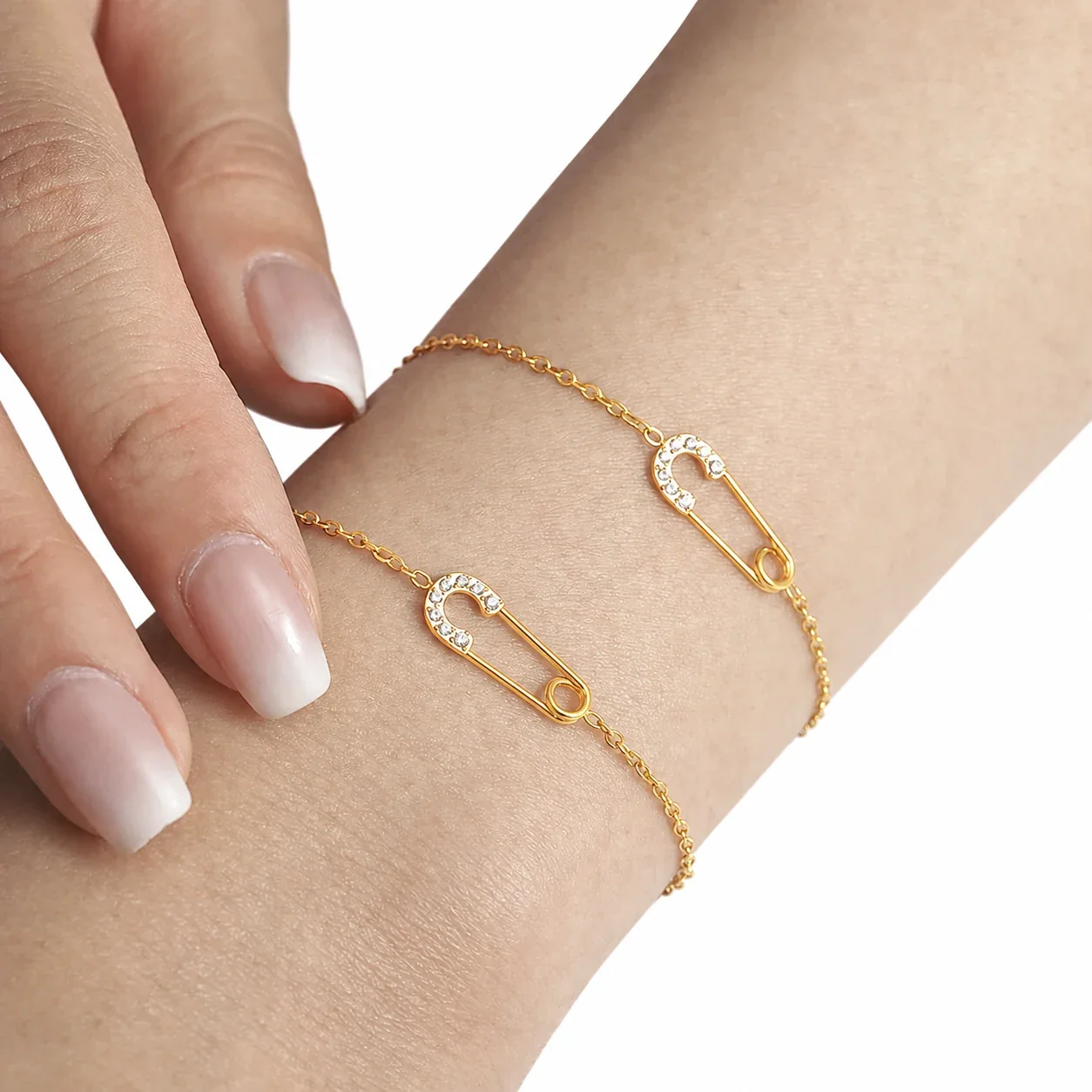 Delicate Gold-Plated Pin Motif CZ Layered Necklace
