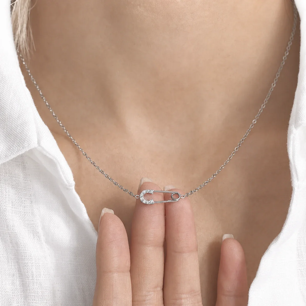 Delicate Gold-Plated Pin Motif CZ Layered Necklace