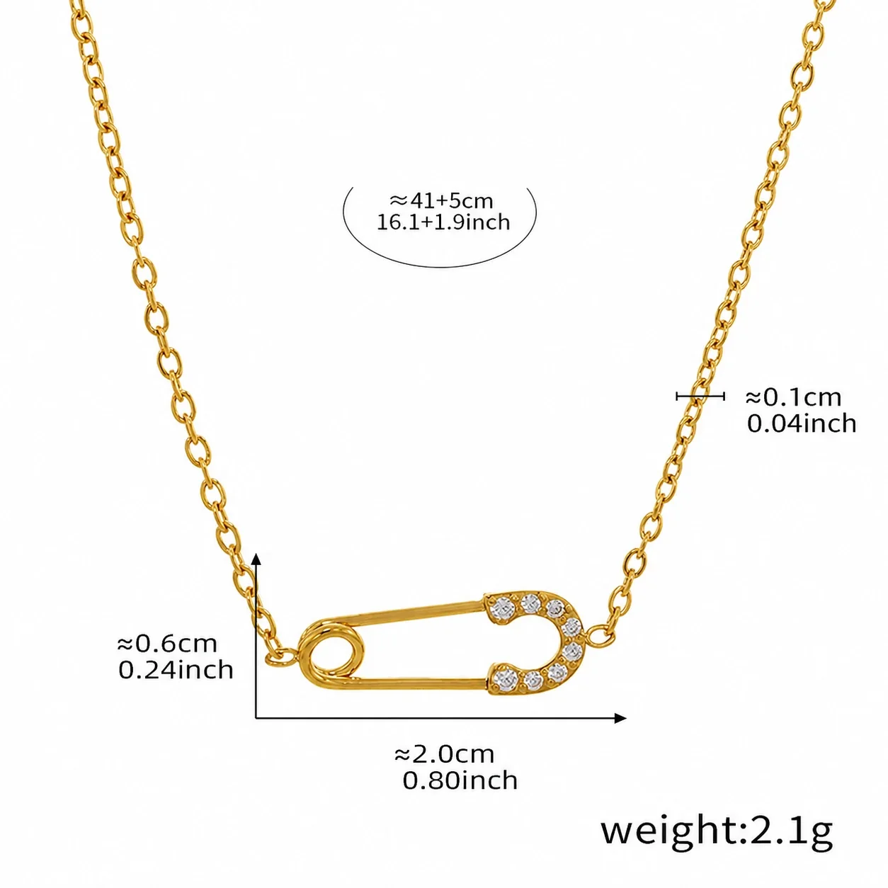 Delicate Gold-Plated Pin Motif CZ Layered Necklace - Gold Paperclip CZ + cm