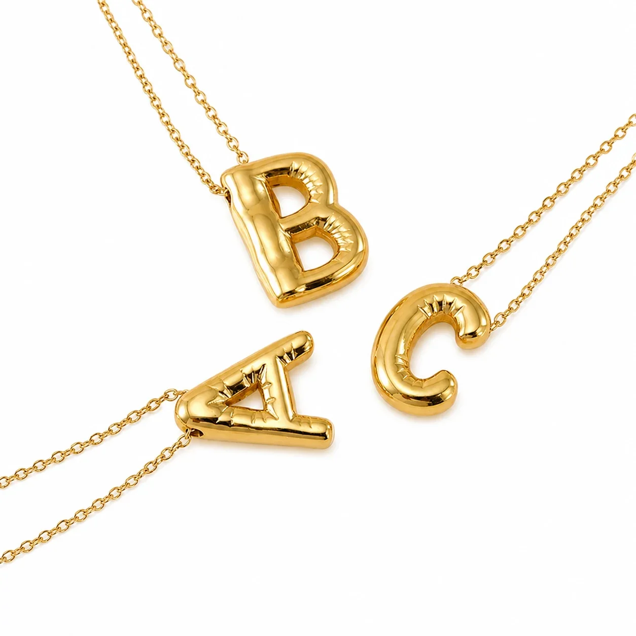 Playful 18K Gold-Plated Bubble Initial Cable Pendant Necklace