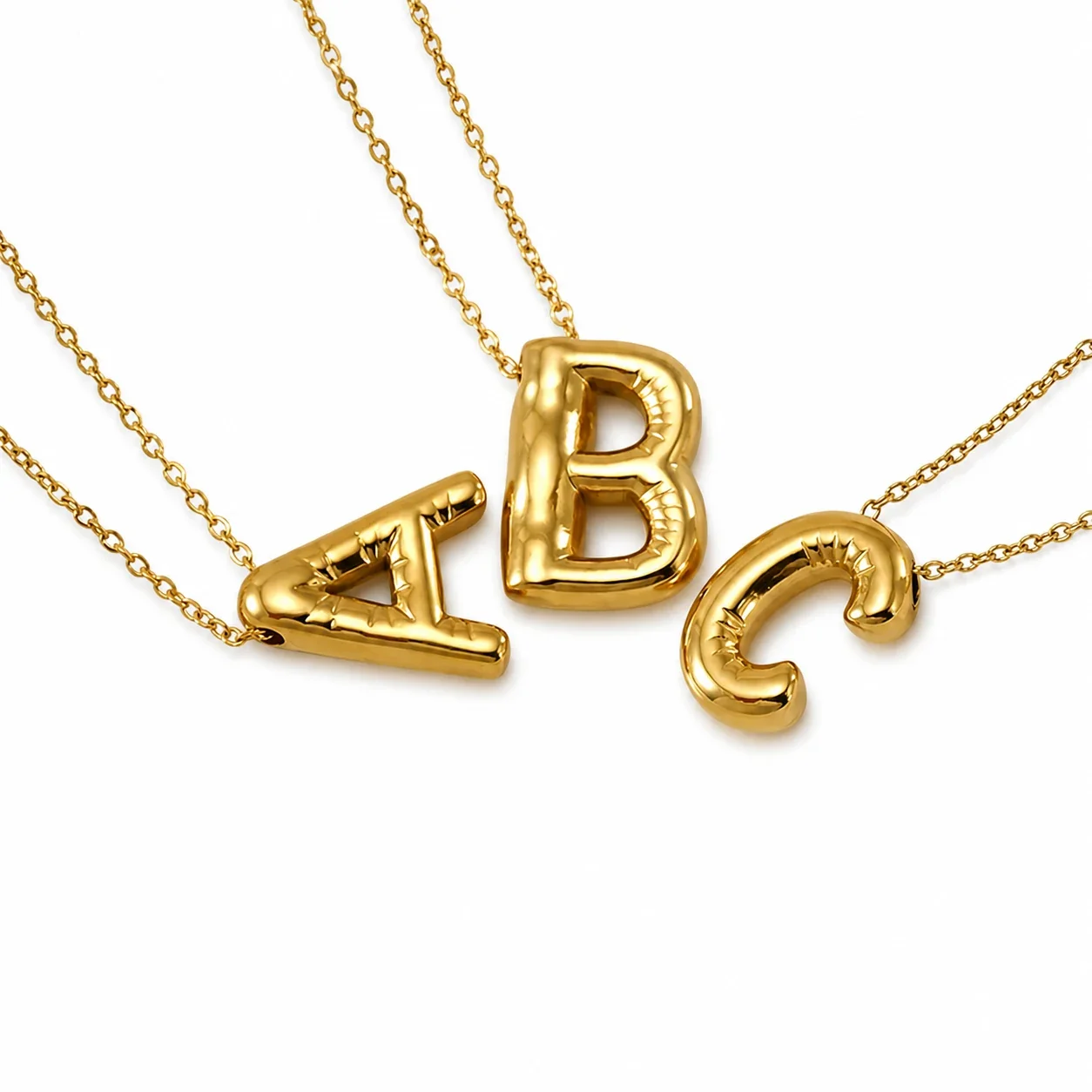 Playful 18K Gold-Plated Bubble Initial Cable Pendant Necklace