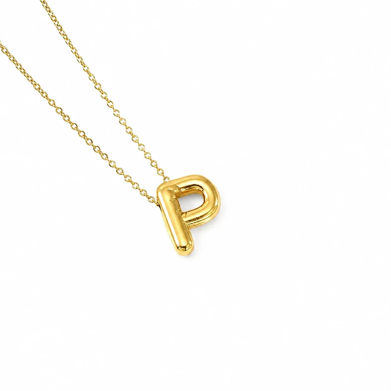 Playful 18K Gold-Plated Bubble Initial Cable Pendant Necklace - Gold P