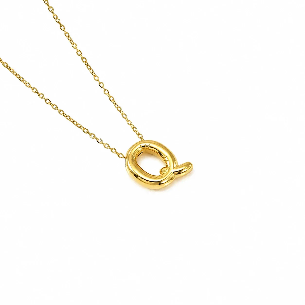 Playful 18K Gold-Plated Bubble Initial Cable Pendant Necklace - Gold Q