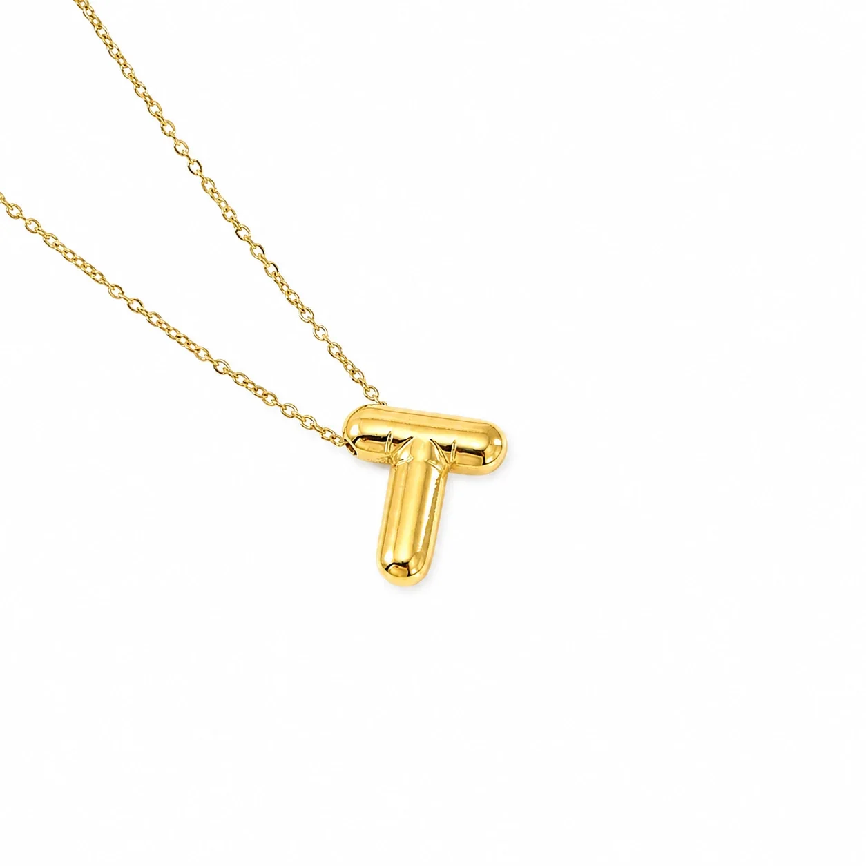 Playful 18K Gold-Plated Bubble Initial Cable Pendant Necklace - Gold T