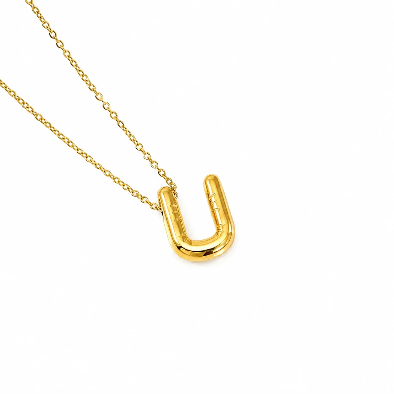 Playful 18K Gold-Plated Bubble Initial Cable Pendant Necklace - Gold U