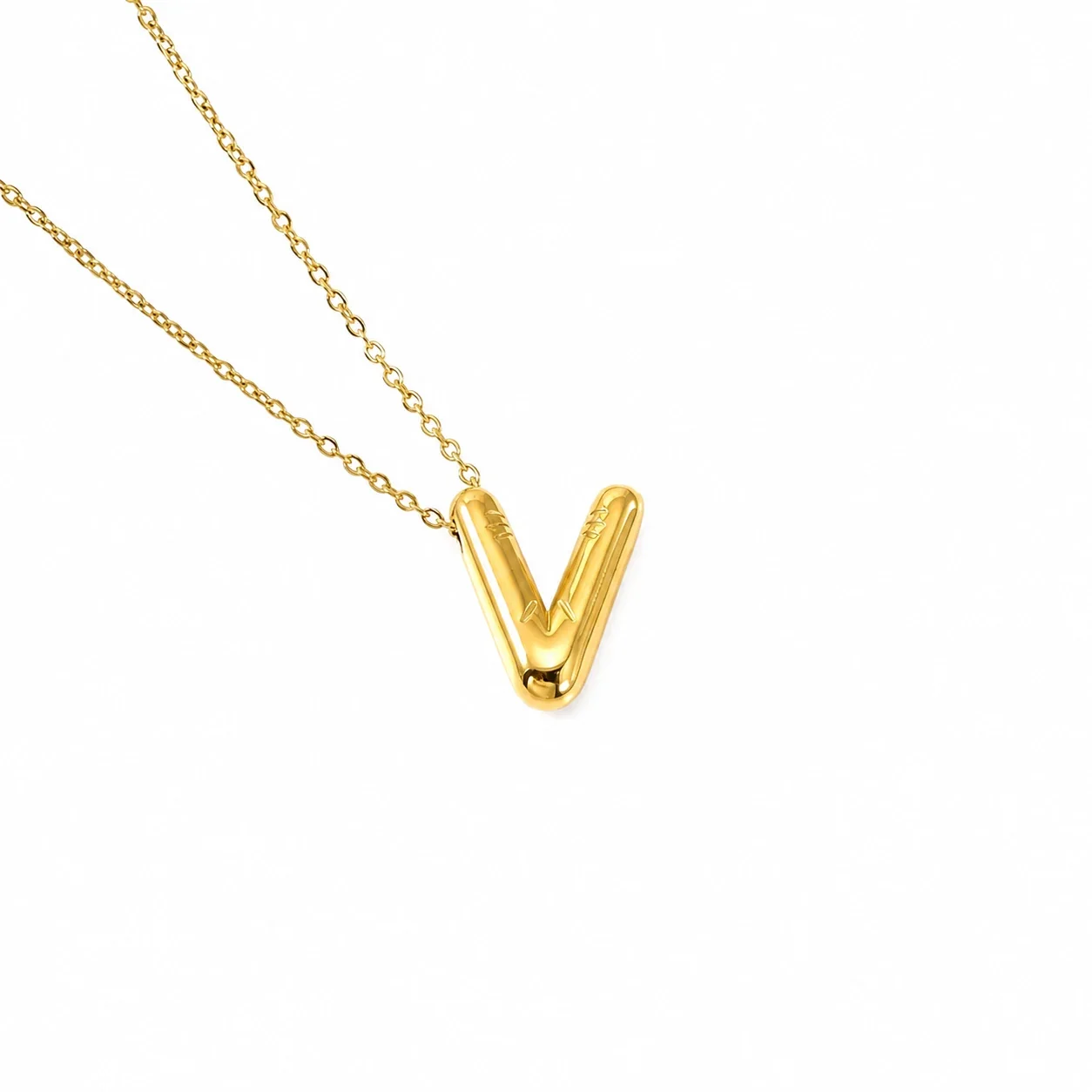 Playful 18K Gold-Plated Bubble Initial Cable Pendant Necklace - Gold V