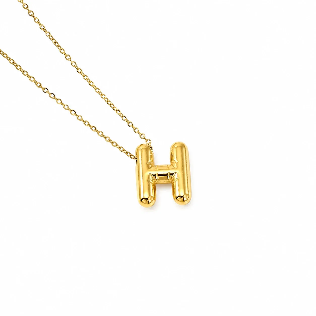 Playful 18K Gold-Plated Bubble Initial Cable Pendant Necklace - Gold H