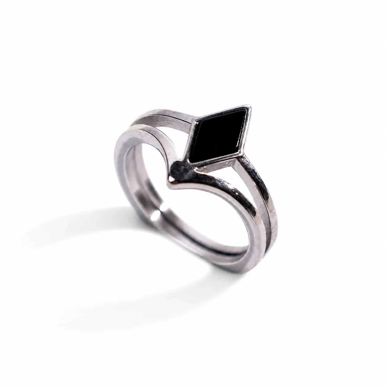 Sculptural 316 Stainless Steel Rhombus Signet Ring - Silver Amazonite