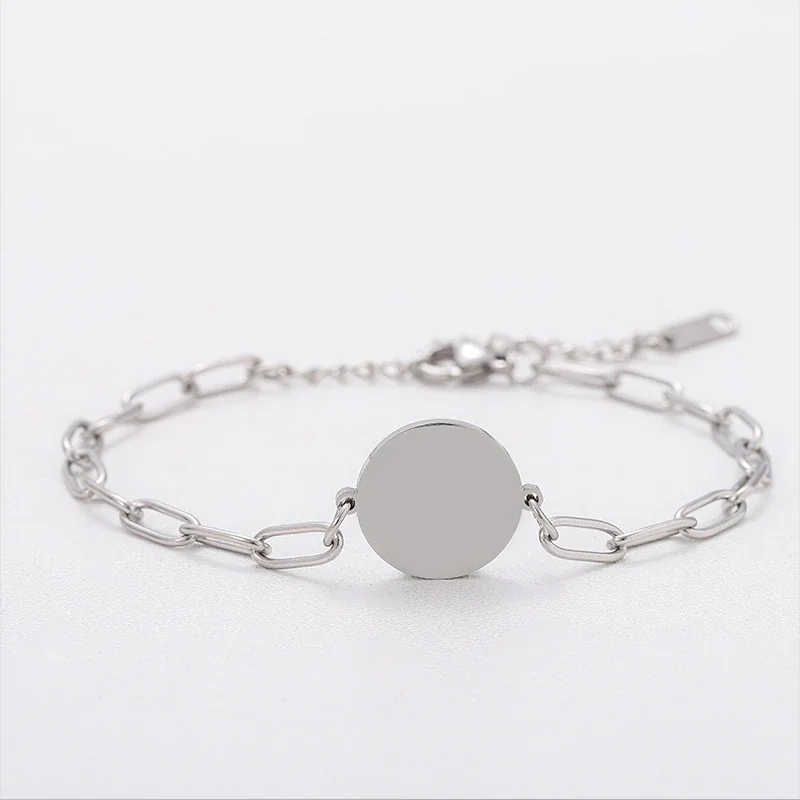 Bracelet with Blank Disc and Paperclip Links