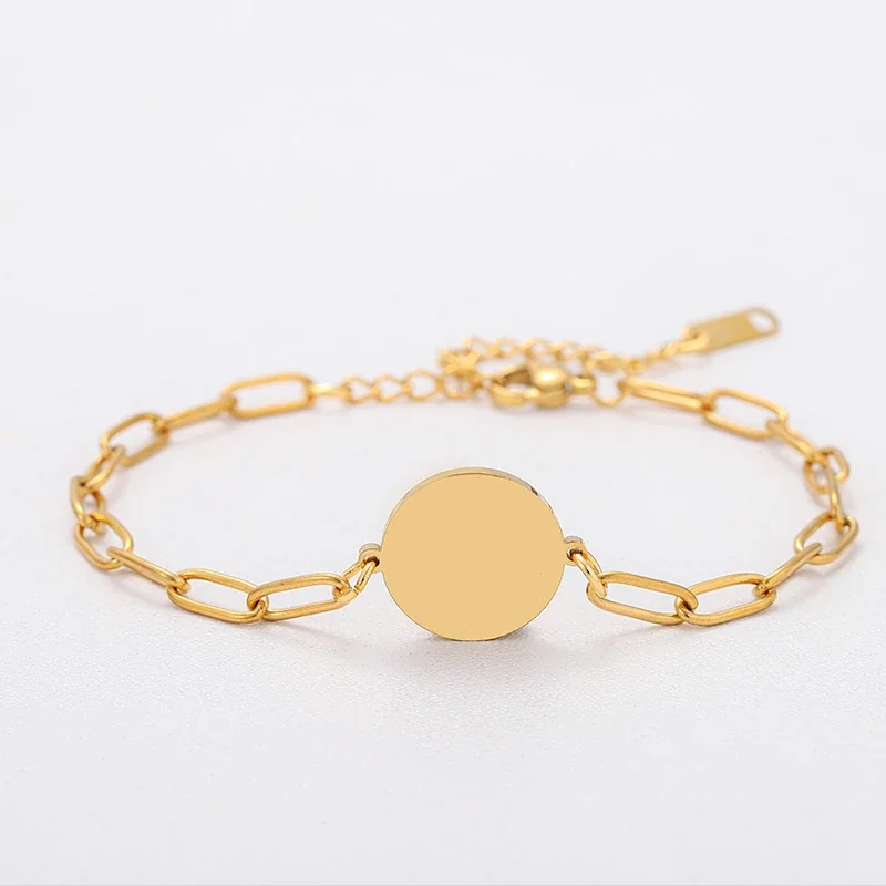 Bracelet with Blank Disc and Paperclip Links