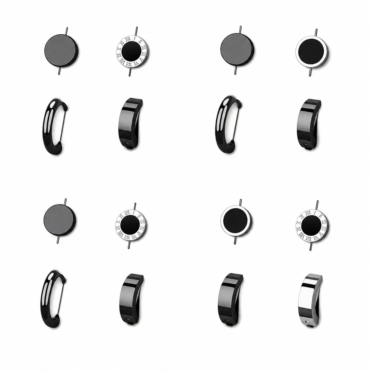 Graphic Stainless Steel Black-Plated Disc & Huggie Earrings