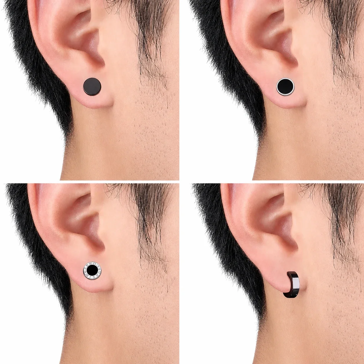Graphic Stainless Steel Black-Plated Disc & Huggie Earrings