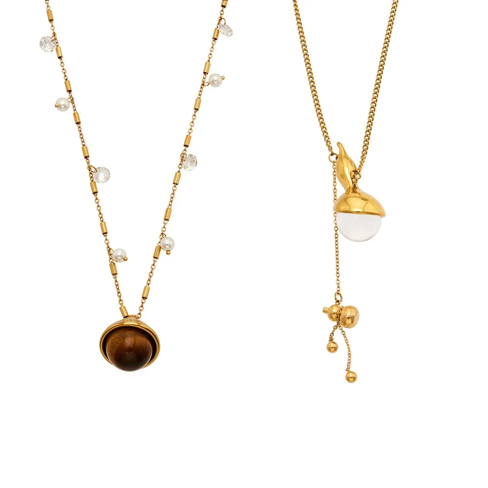 Orbital Tiger Eye 316L Stainless Steel Bead Chain Necklace