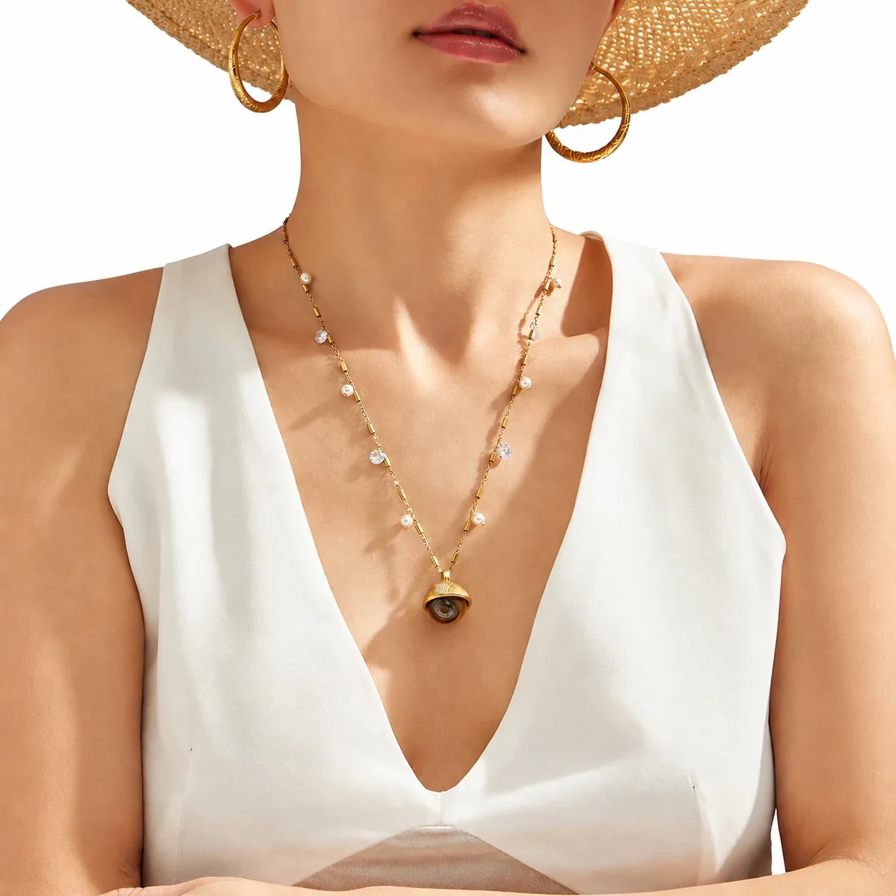 Orbital Tiger Eye 316L Stainless Steel Bead Chain Necklace