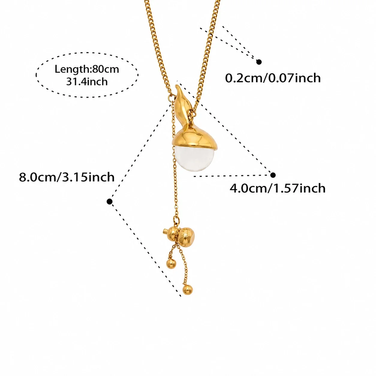 Orbital Tiger Eye 316L Stainless Steel Bead Chain Necklace - Gold Double Gourd 80 cm