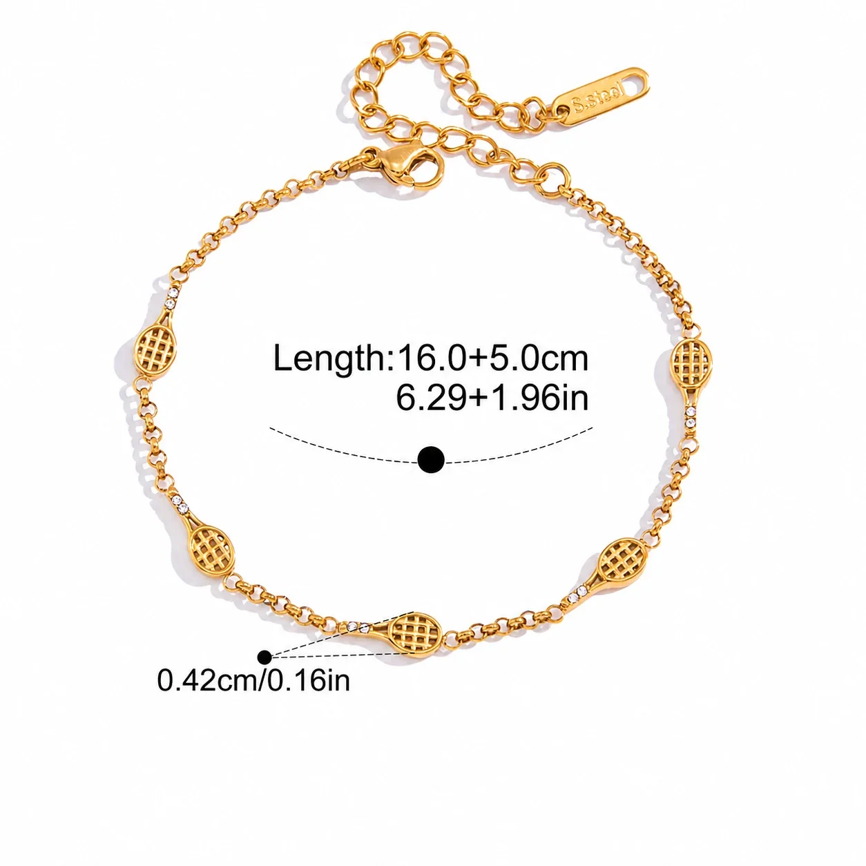 Sporty 18K Gold-Plated Racket CZ Pearl Bracelet - Gold Racket Green CZ