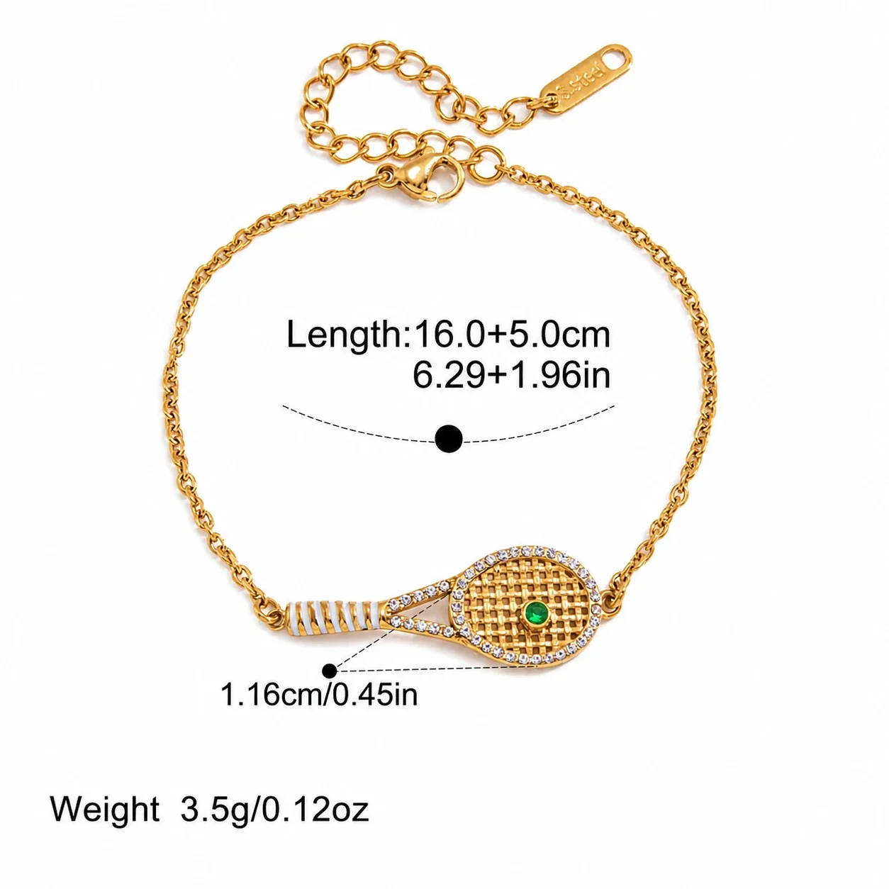 Sporty 18K Gold-Plated Racket CZ Pearl Bracelet - Gold Racket White CZ