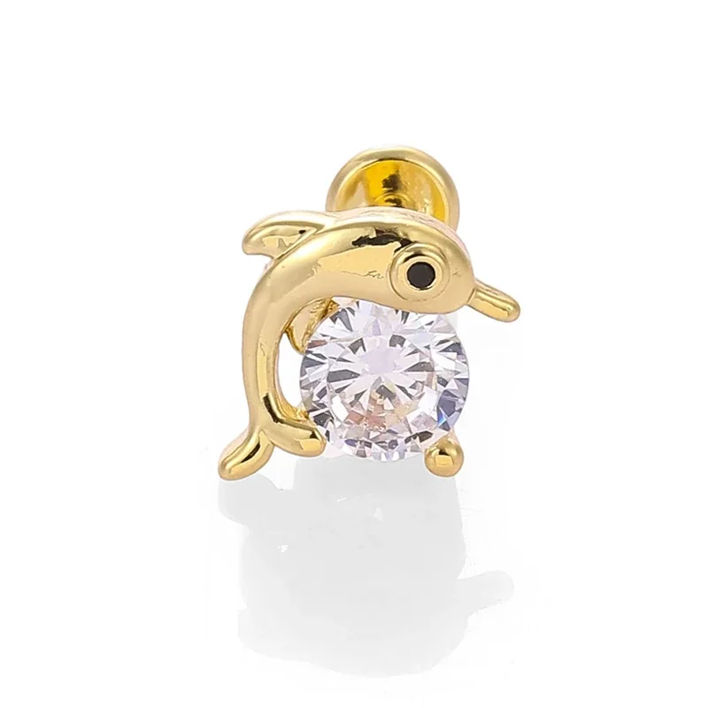 Playful 316 Stainless Steel Dolphin CZ Stud Earring