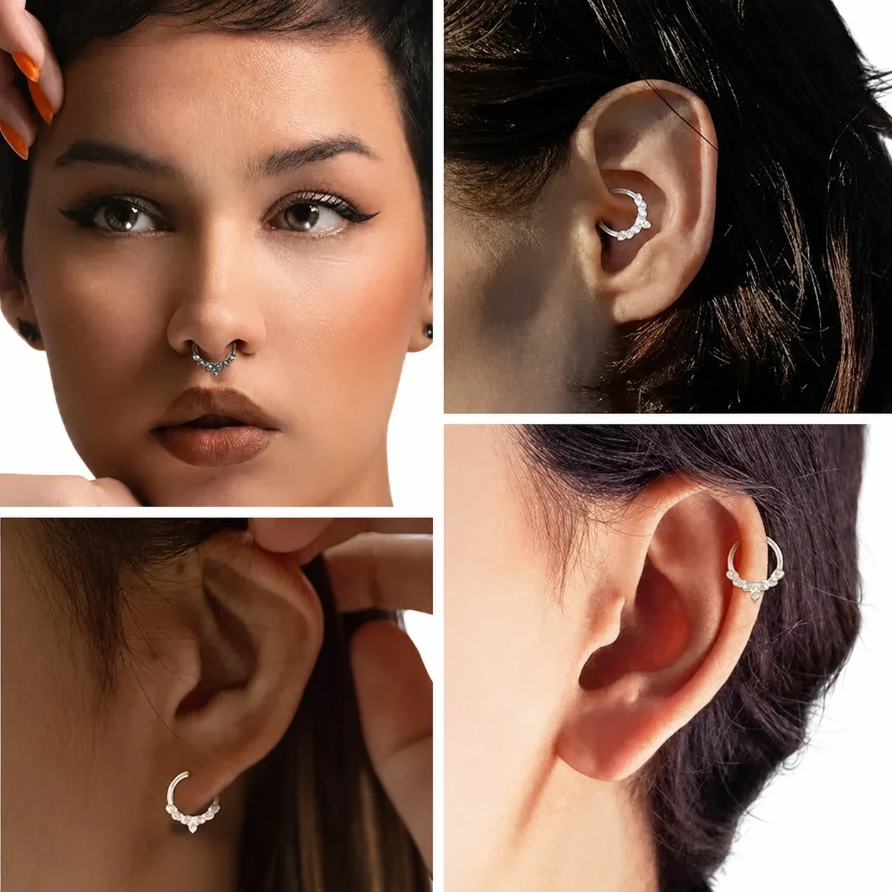 Ornate 316 Stainless Steel Marquise Crystal Hoop Earring