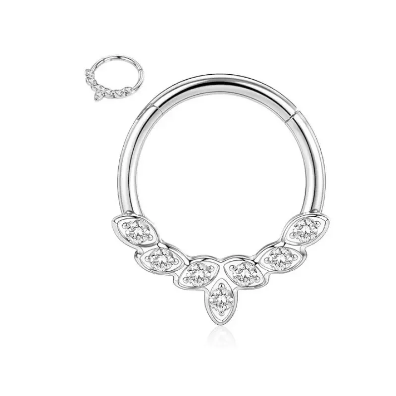Ornate 316 Stainless Steel Marquise Crystal Hoop Earring