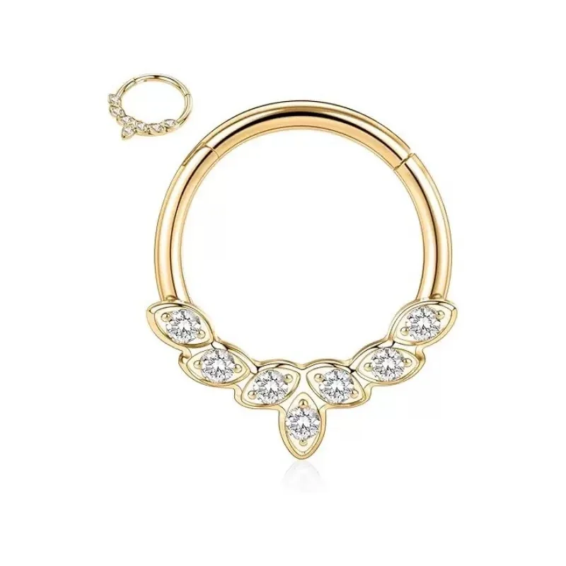 Ornate 316 Stainless Steel Marquise Crystal Hoop Earring - Gold