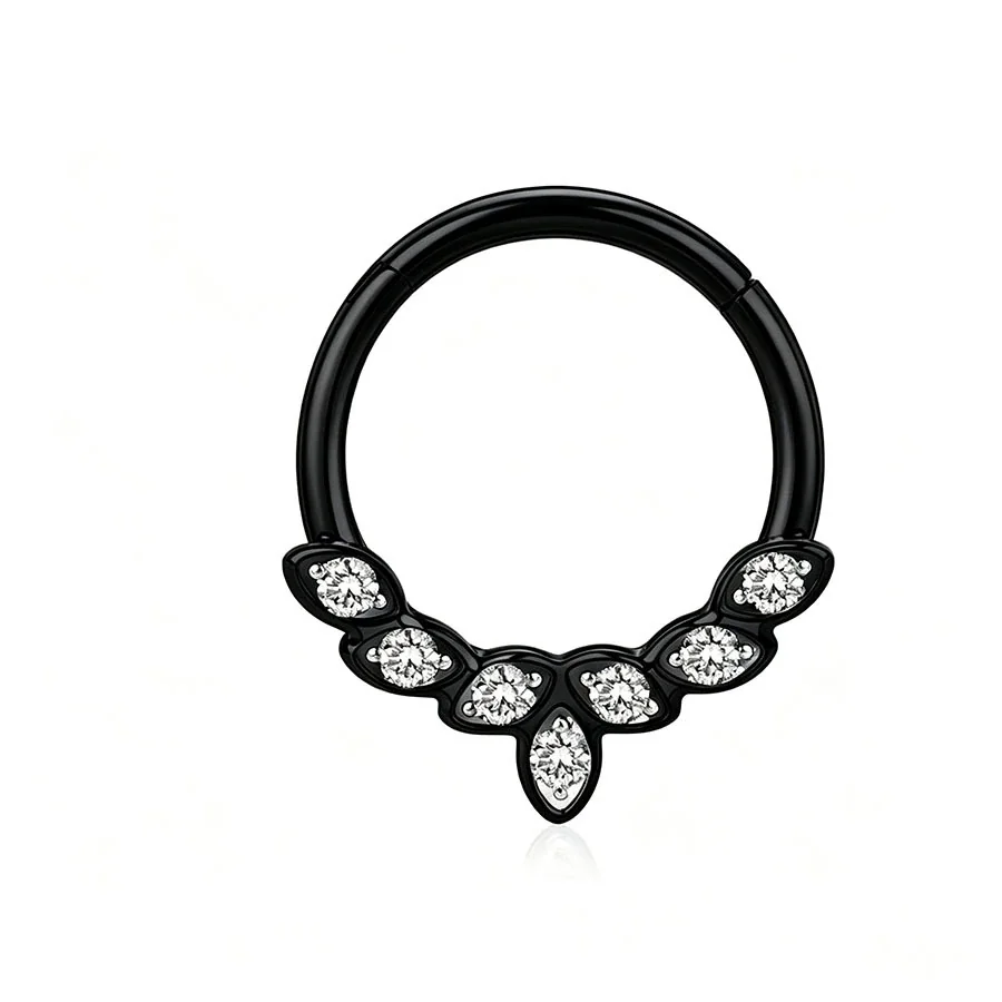Ornate 316 Stainless Steel Marquise Crystal Hoop Earring - Black