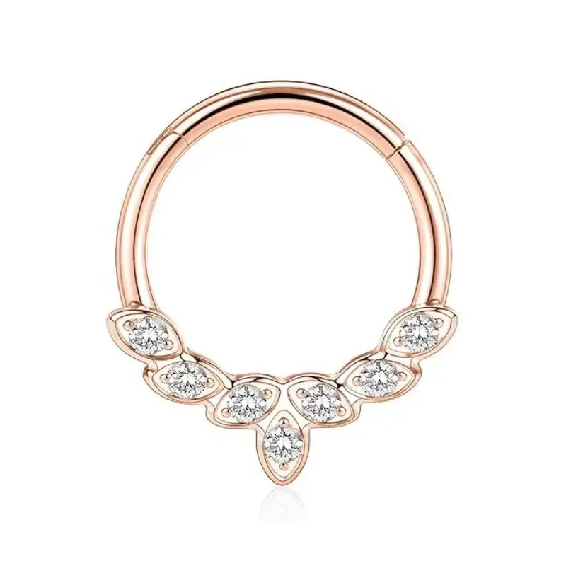 Ornate 316 Stainless Steel Marquise Crystal Hoop Earring - Rose Gold