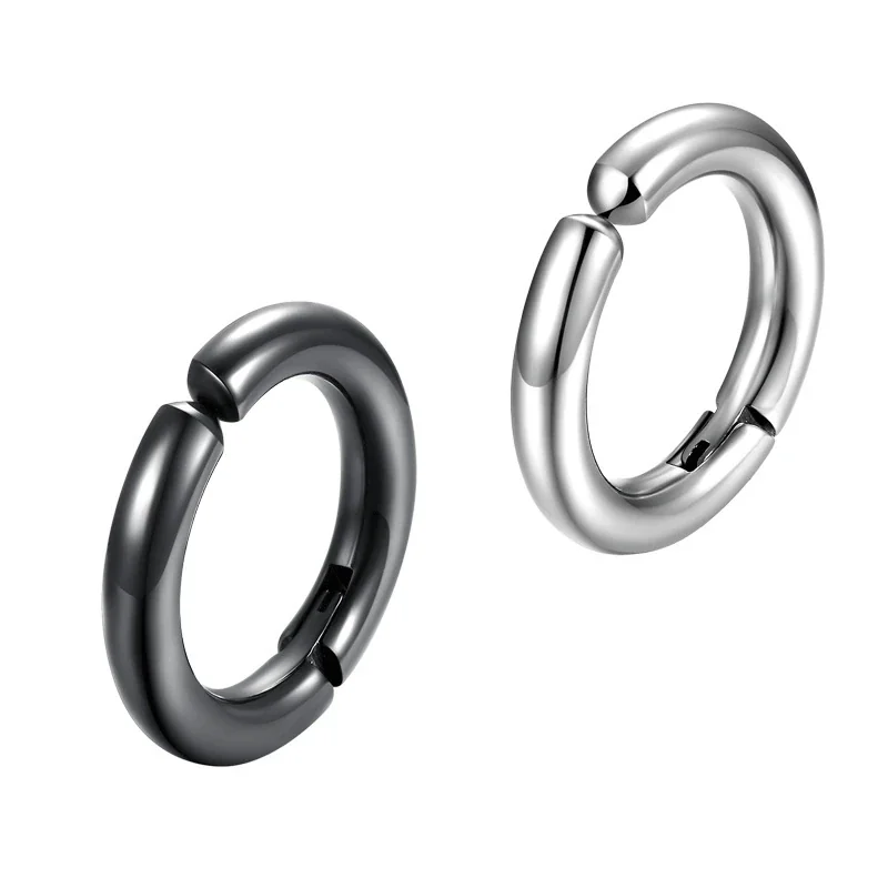 Polished Stainless Steel Round Clip-On Hoop Earrings