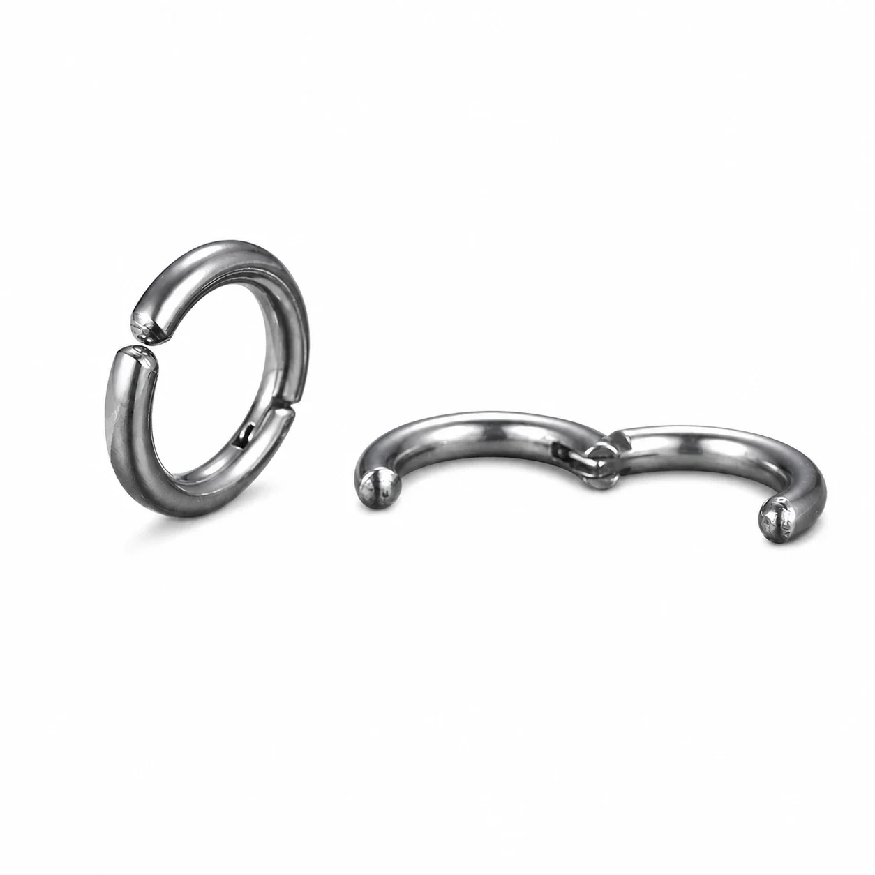 Polished Stainless Steel Round Clip-On Hoop Earrings