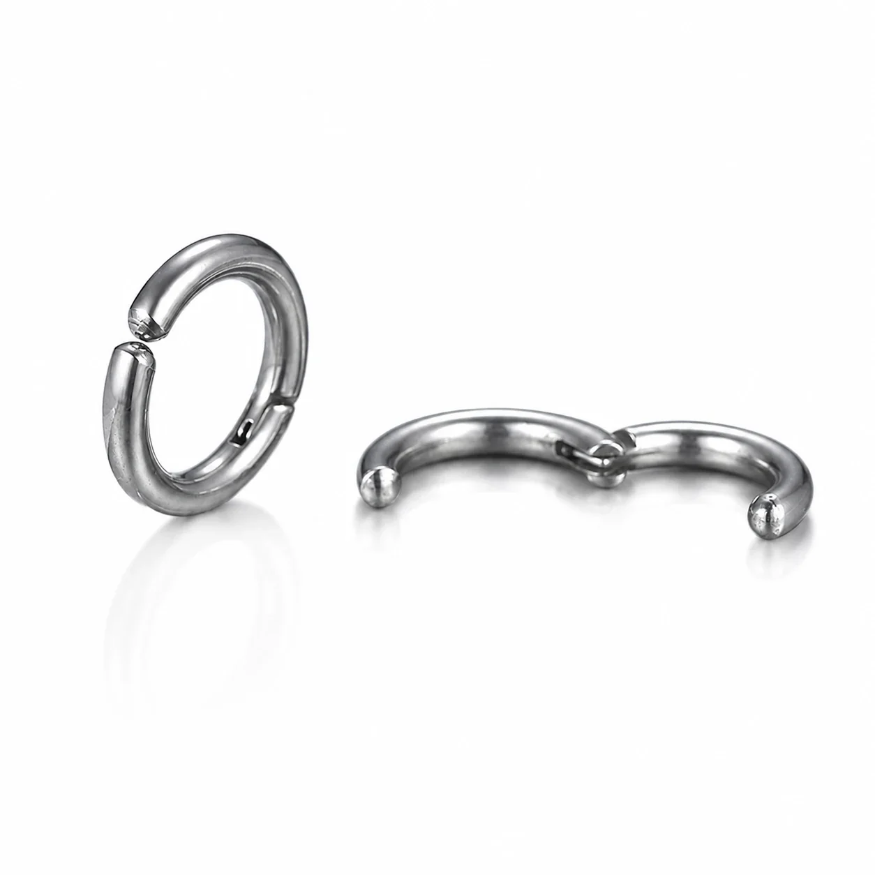 Polished Stainless Steel Round Clip-On Hoop Earrings - Silver Clip-On Ear